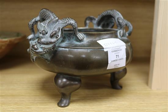 A Chinese bronze tripod censer